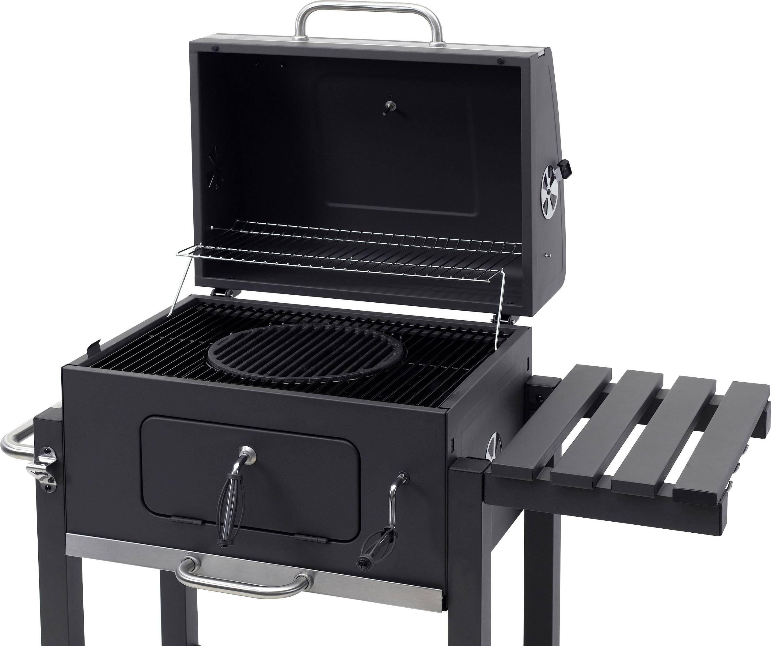 tepro Garten Toronto Click Grillwagen Holzkohle-Grill Thermometer im Deckel Schwarz, Edelstahl