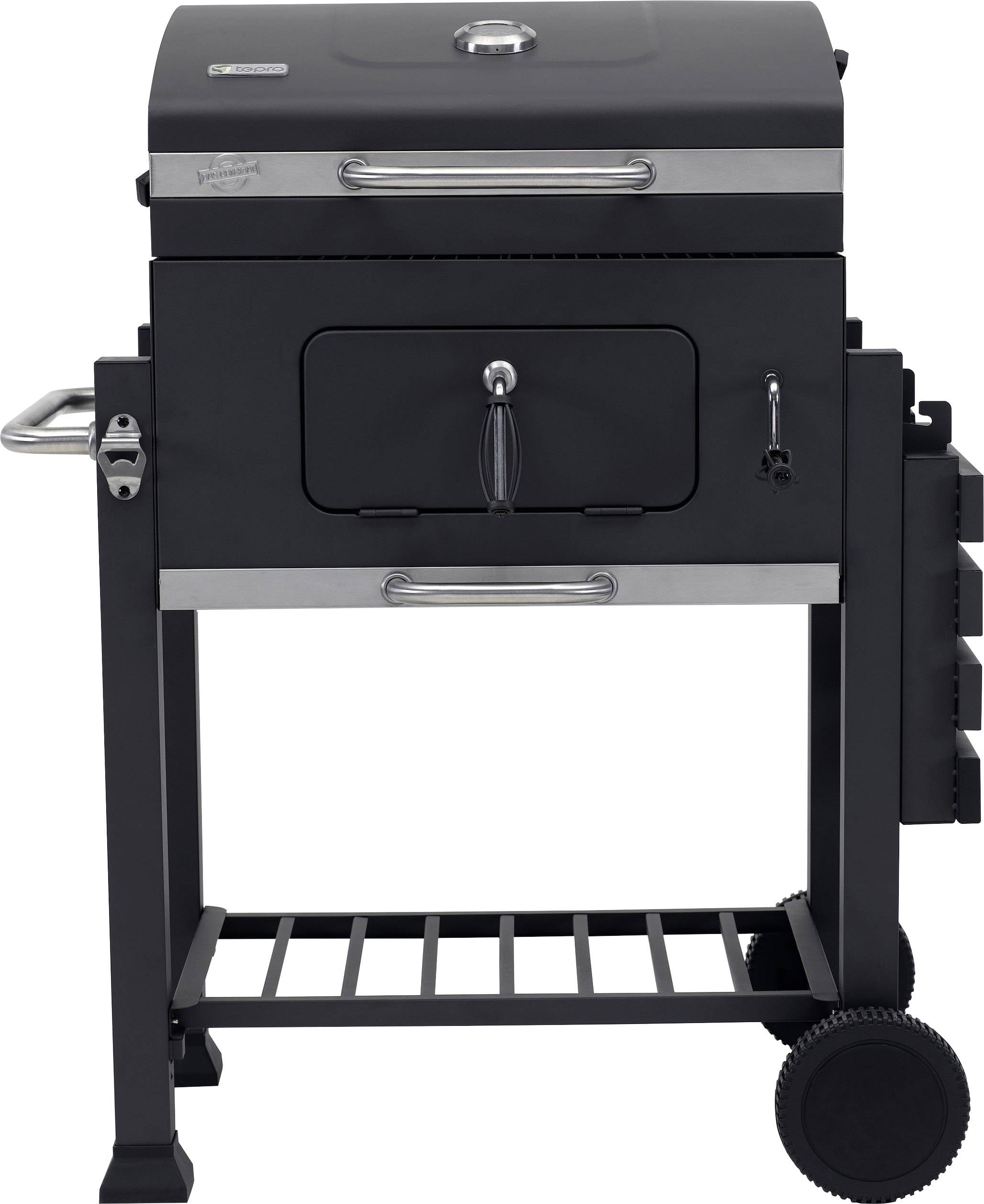 tepro Garten Toronto Click Grillwagen Holzkohle-Grill Thermometer im Deckel Schwarz, Edelstahl