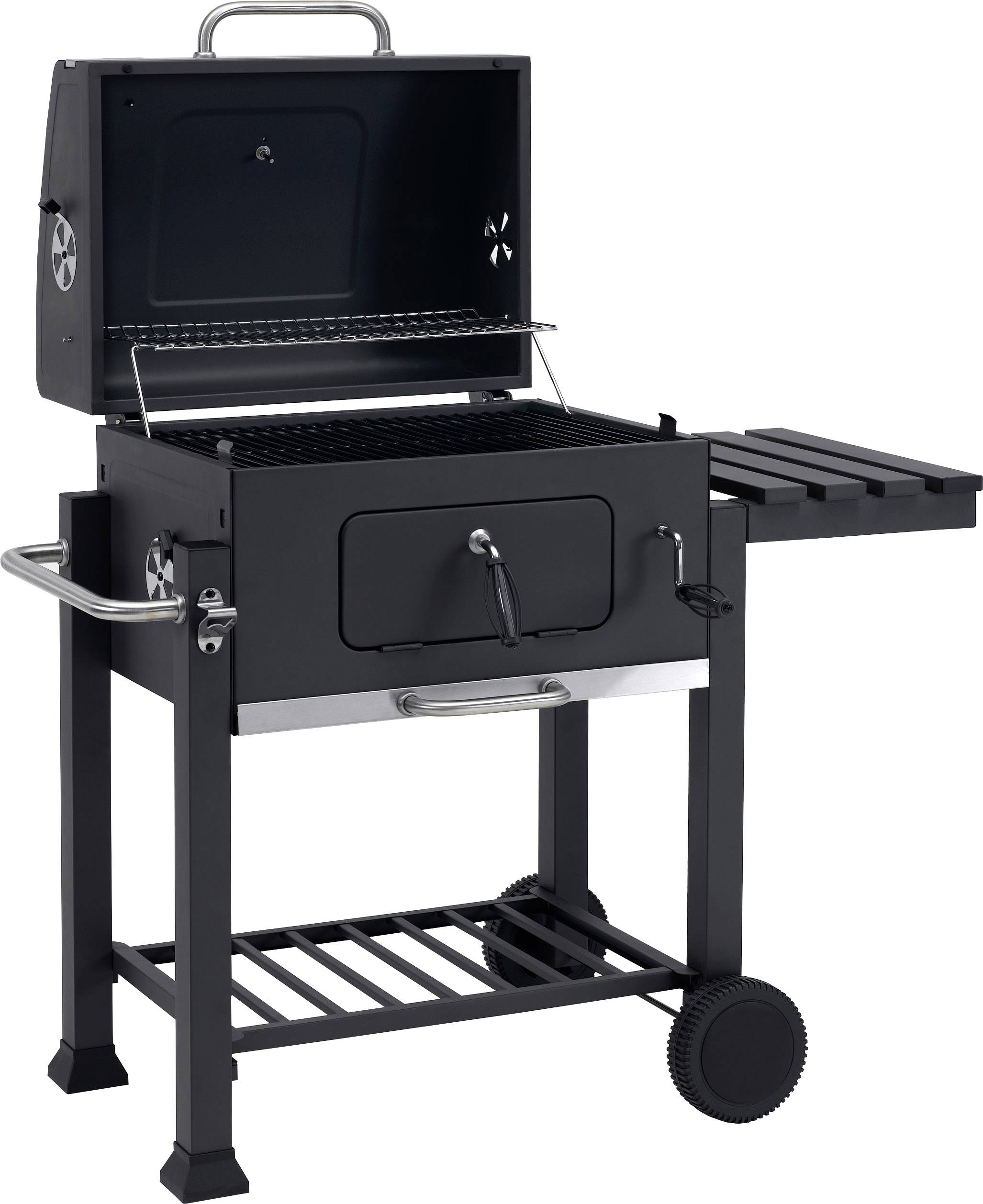 tepro Garten Toronto Click Grillwagen Holzkohle-Grill Thermometer im Deckel Schwarz, Edelstahl