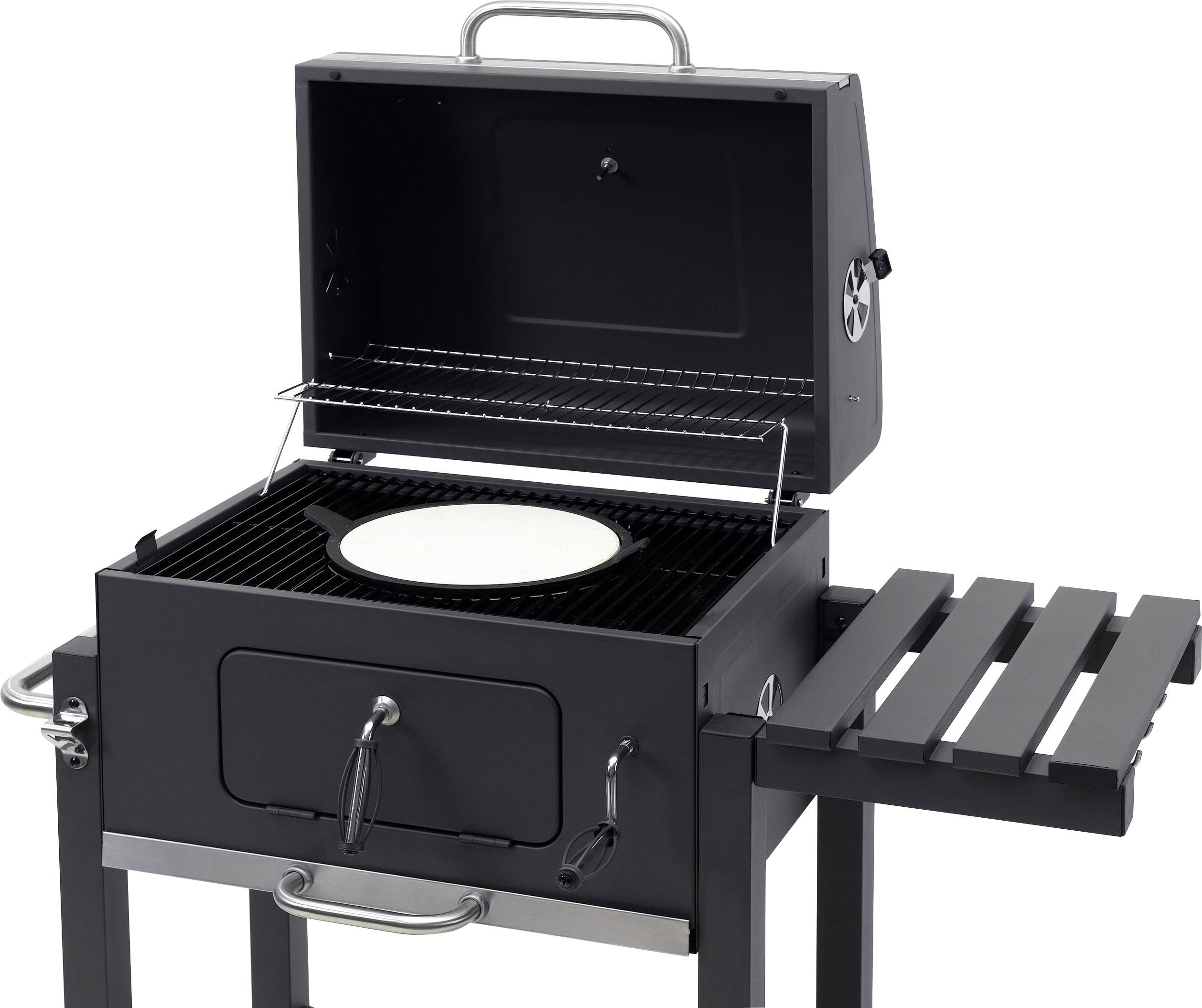 tepro Garten Toronto Click Grillwagen Holzkohle-Grill Thermometer im Deckel Schwarz, Edelstahl