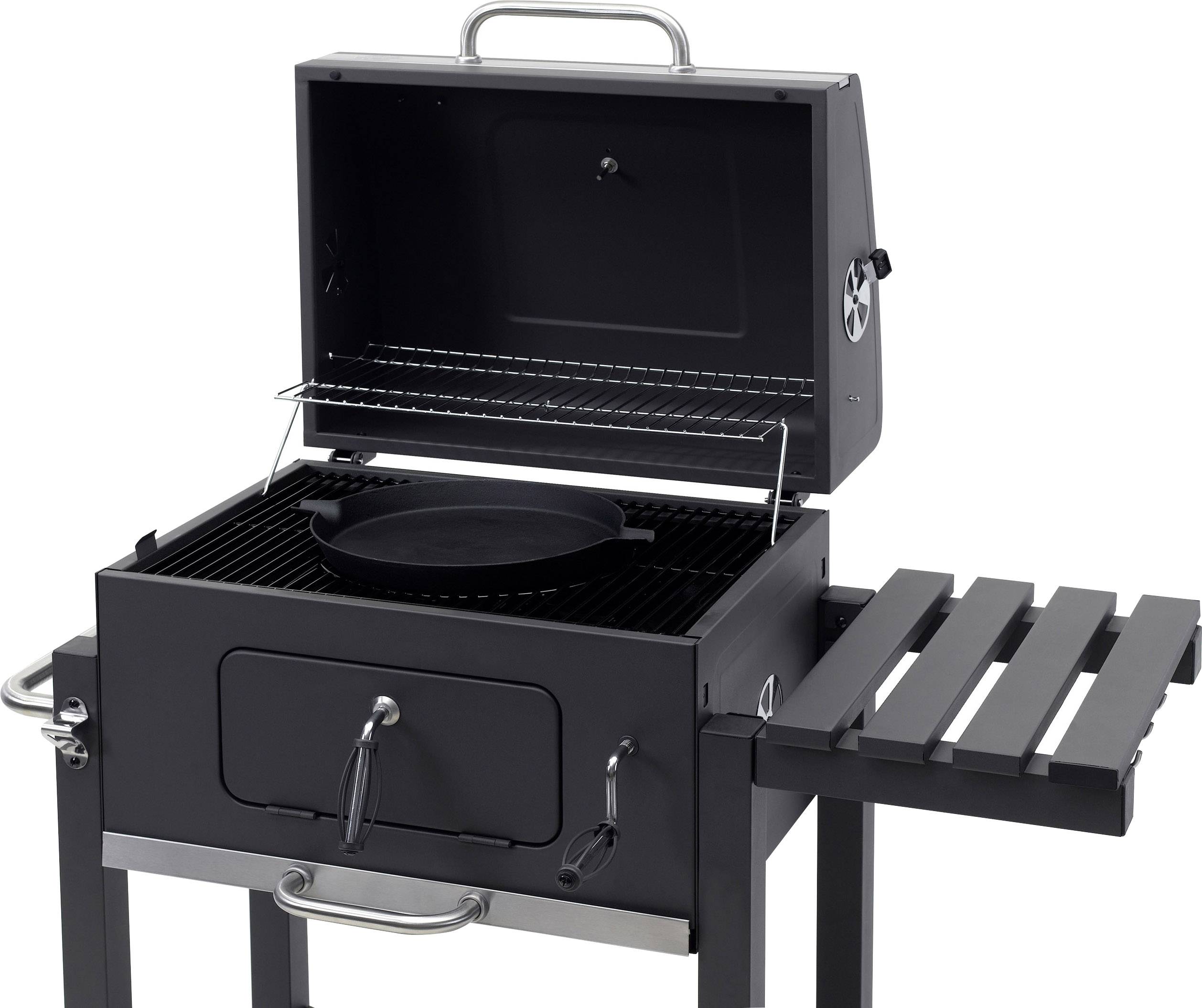 tepro Garten Toronto Click Grillwagen Holzkohle-Grill Thermometer im Deckel Schwarz, Edelstahl