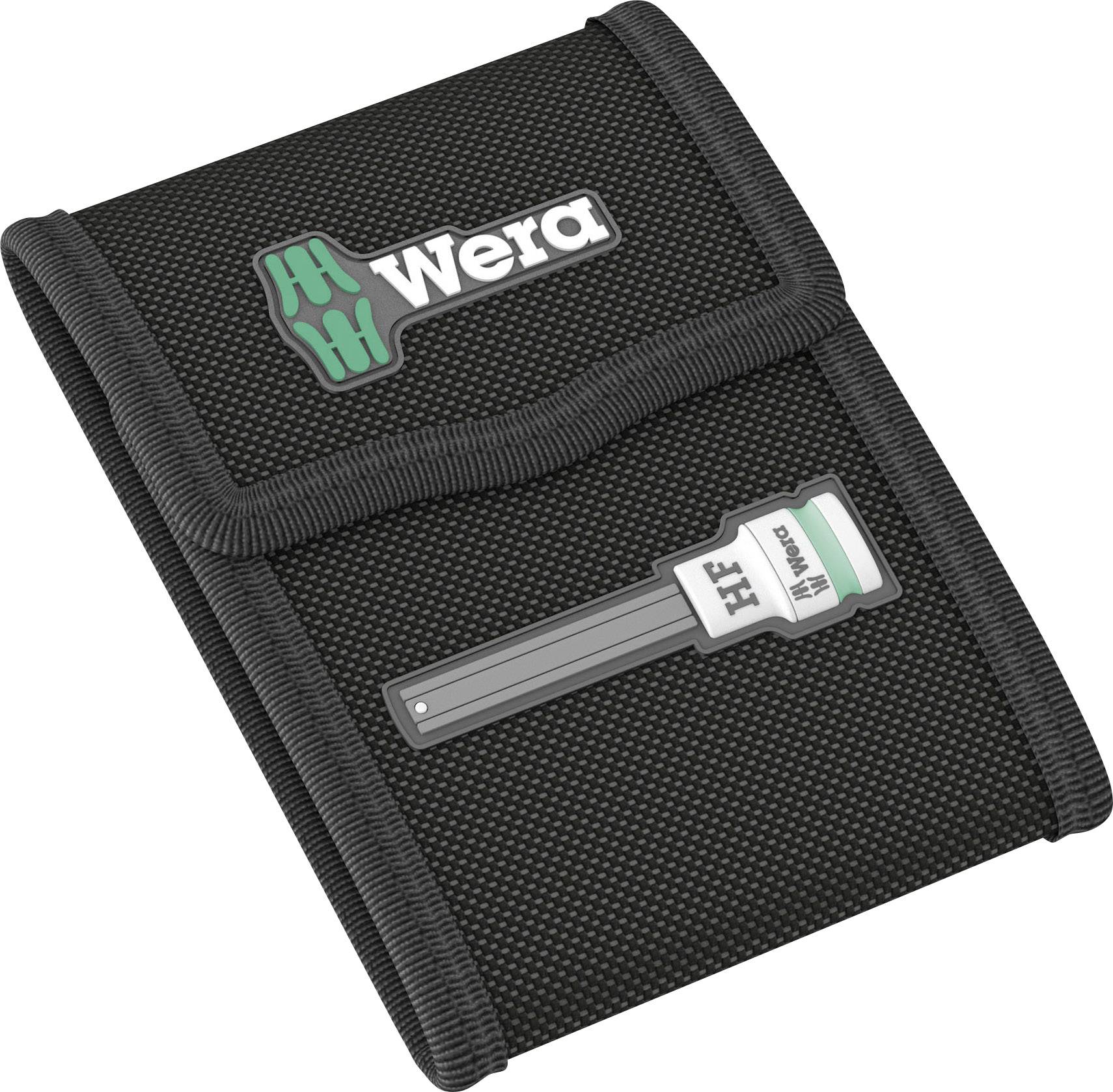 'Wera' Werkzeugtasche mit grünem Logo und Bit-Abbildung, kompakt und schwarz, zur sicheren Aufbewahrung von Werkzeug.
