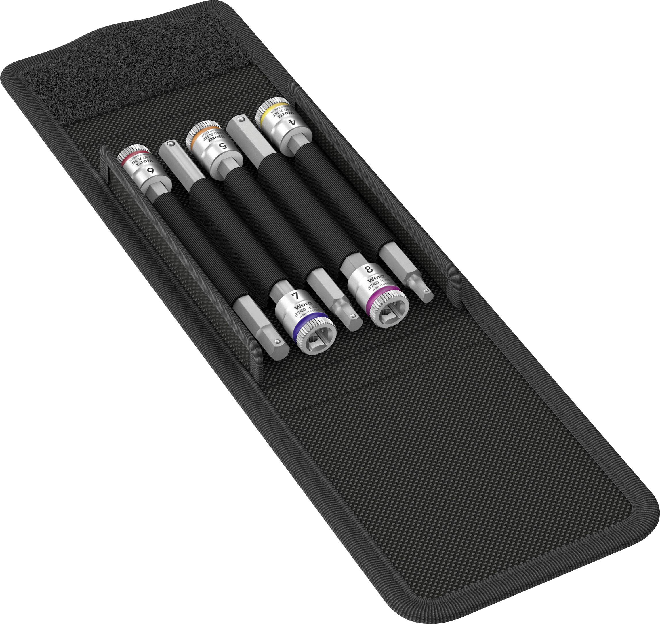 Ein Etui mit sechs Stimmgabeln in verschiedenen Frequenzen, geordnet in zwei Reihen.