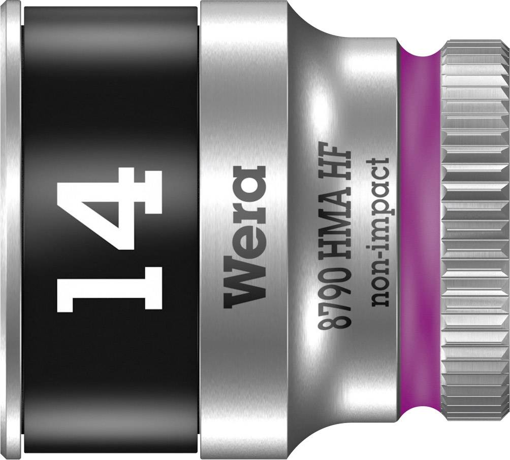 'Wera 8790 HMA HF non-impact', eine 14er Nuss, silberfarben mit schwarzem und pinkfarbenem Ring.