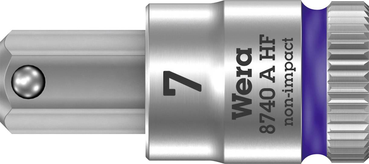 Metallischer Steckschlüssel-Aufsatz mit der Aufschrift 'Wera 8740 A HF non-impact' und der Zahl '7', geeignet für nicht-schlagende Anwendungen.