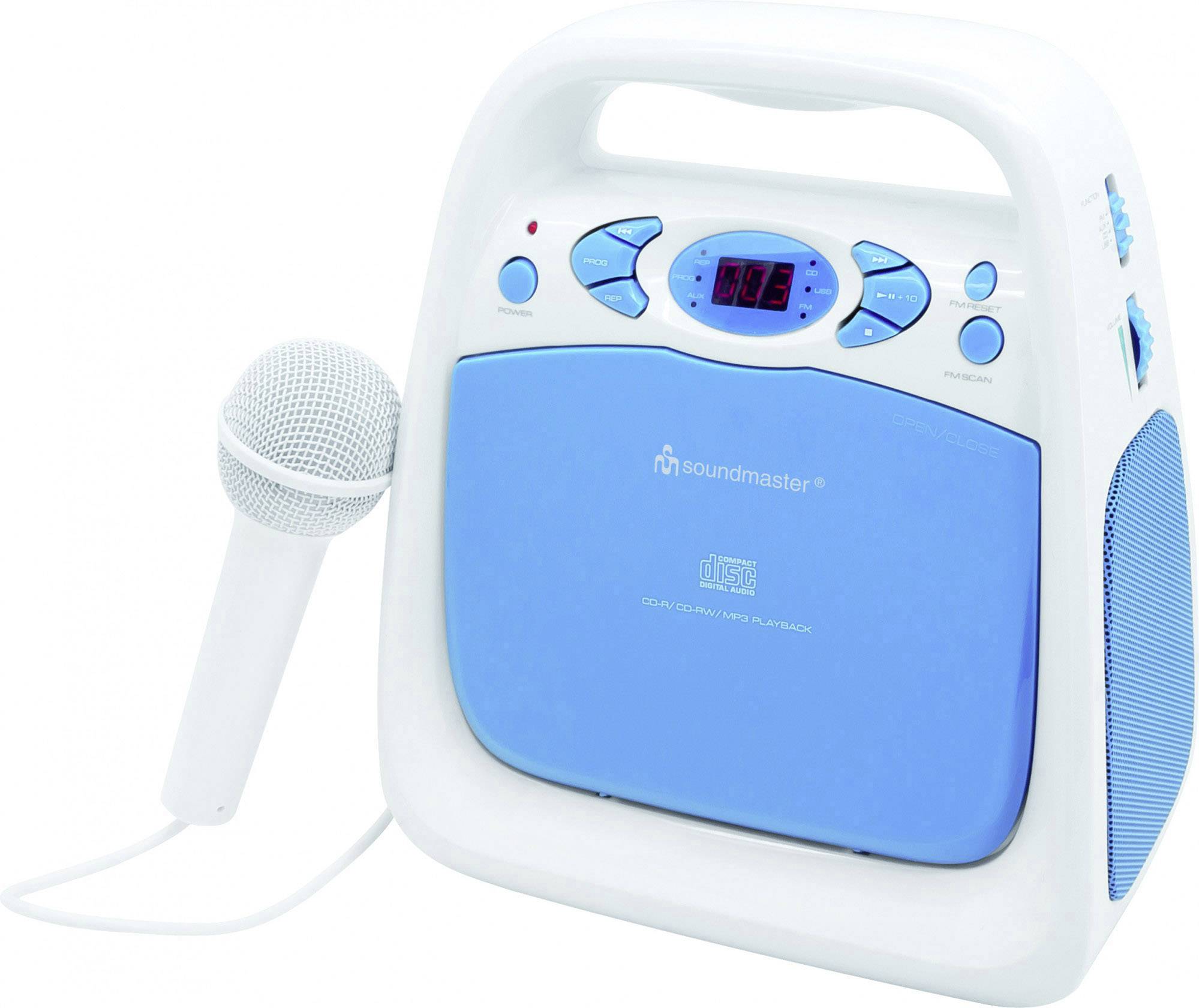 SoundMaster KCD 50 Kinder CD-Player AUX, CD, UKW, USB Inkl. Karaoke-Funktion, Inkl. Mikrofon Blau