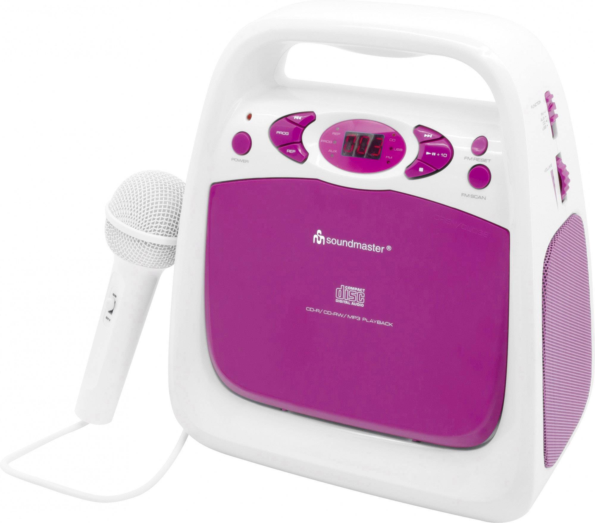 SoundMaster KCD 50 Kinder CD-Player AUX, CD, UKW, USB Inkl. Karaoke-Funktion, Inkl. Mikrofon Pink