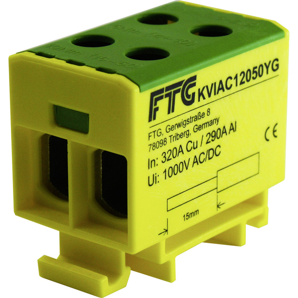 FTG Friedrich Göhringer KVIAC12050YG Borne de serrage jaune, vert 1 pôle 50 mm² 320 A, 290 A Type de conducteur = PE
