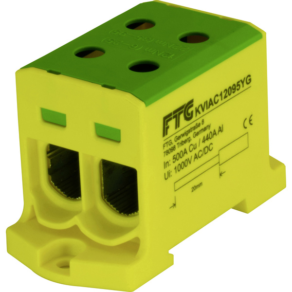 FTG Friedrich Göhringer KVIAC12095YG Borne de serrage jaune, vert 1 pôle 95 mm² 500 A, 440 A Type de conducteur = PE
