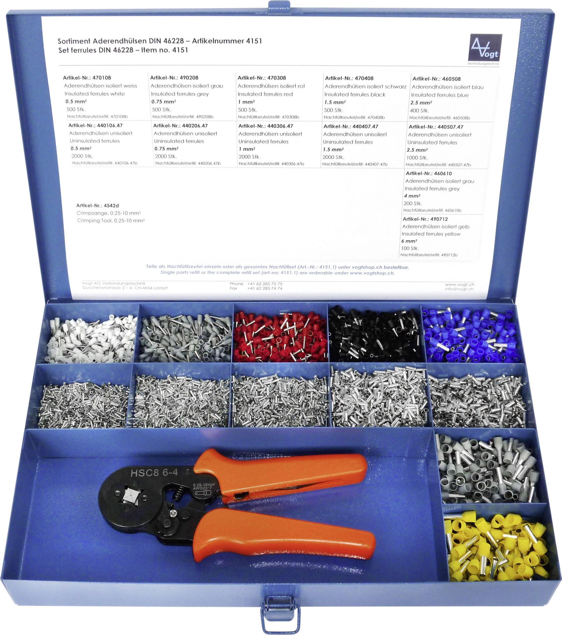 Vogt Verbindungstechnik 4151 Aderendhülsen-Sortiment Teilisoliert Silber, Gelb, Rot, Blau, Grau, Schwarz, Grün, Weiß 9650St.