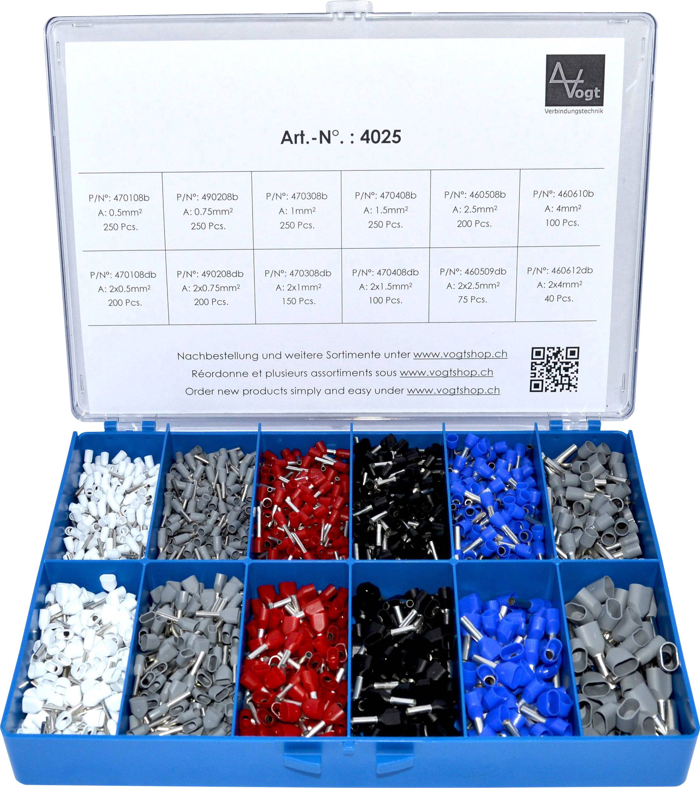 Vogt Verbindungstechnik 4025 Aderendhülsen-Sortiment 0.5 mm², 4 mm² Teilisoliert Weiß, Grau, Rot