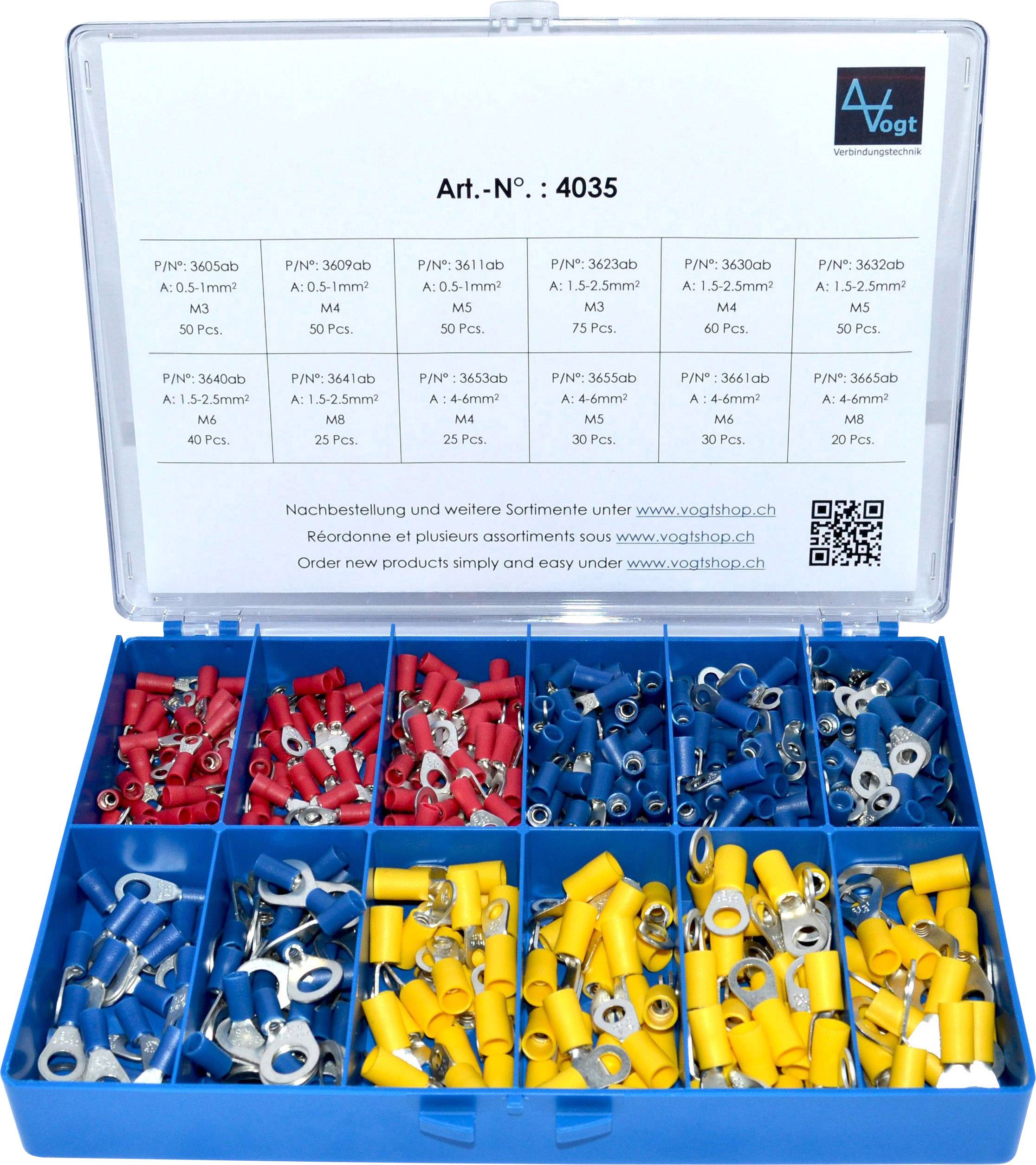 Vogt Verbindungstechnik 4035 Ringkabelschuh-Sortiment 0.50 mm² 6 mm² Rot, Blau, Gelb 505 St.