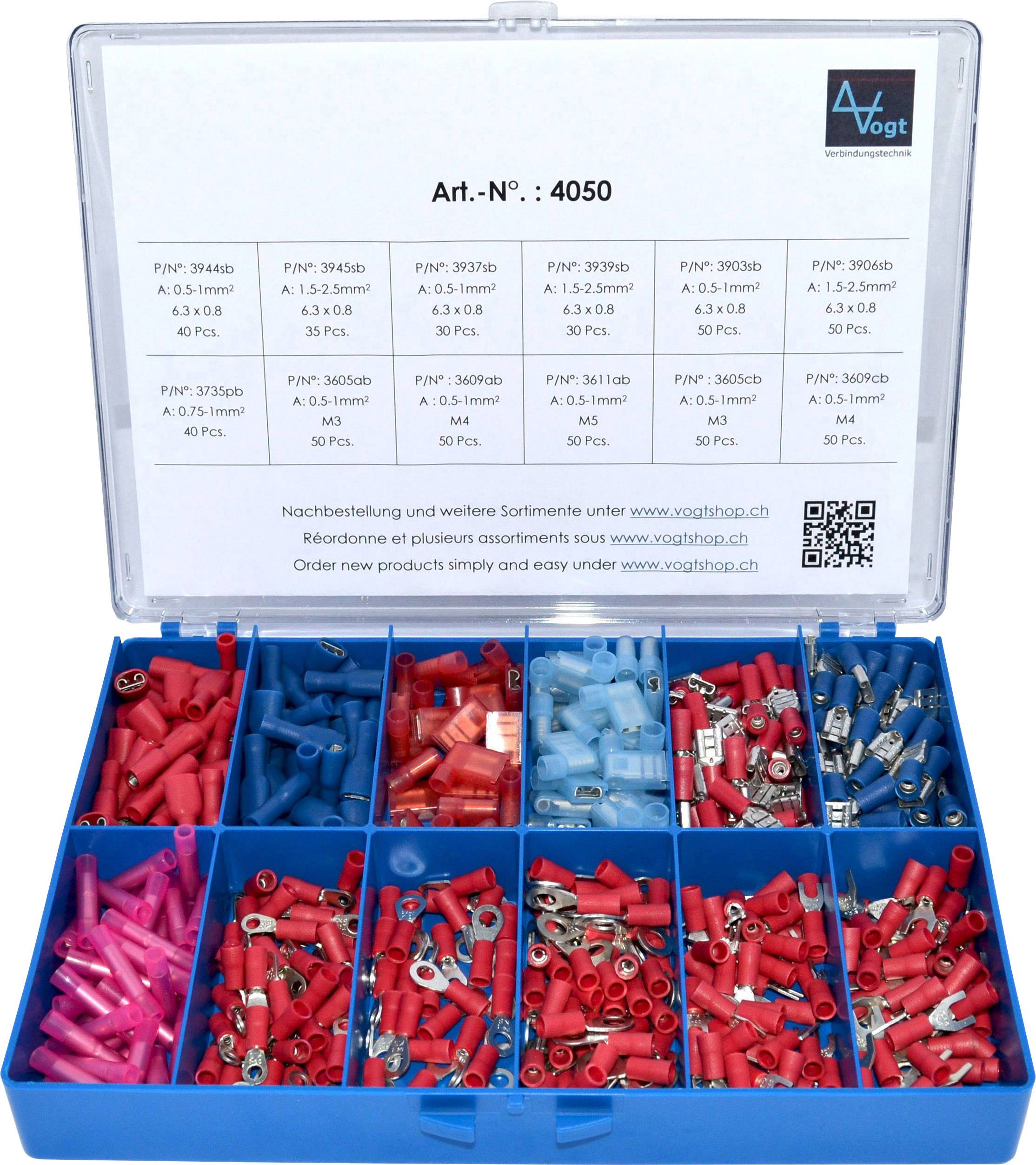 Vogt Verbindungstechnik 4050 Quetschverbinder-Sortiment 0.50 mm² 2.50 mm² Rot, Blau 525 St.