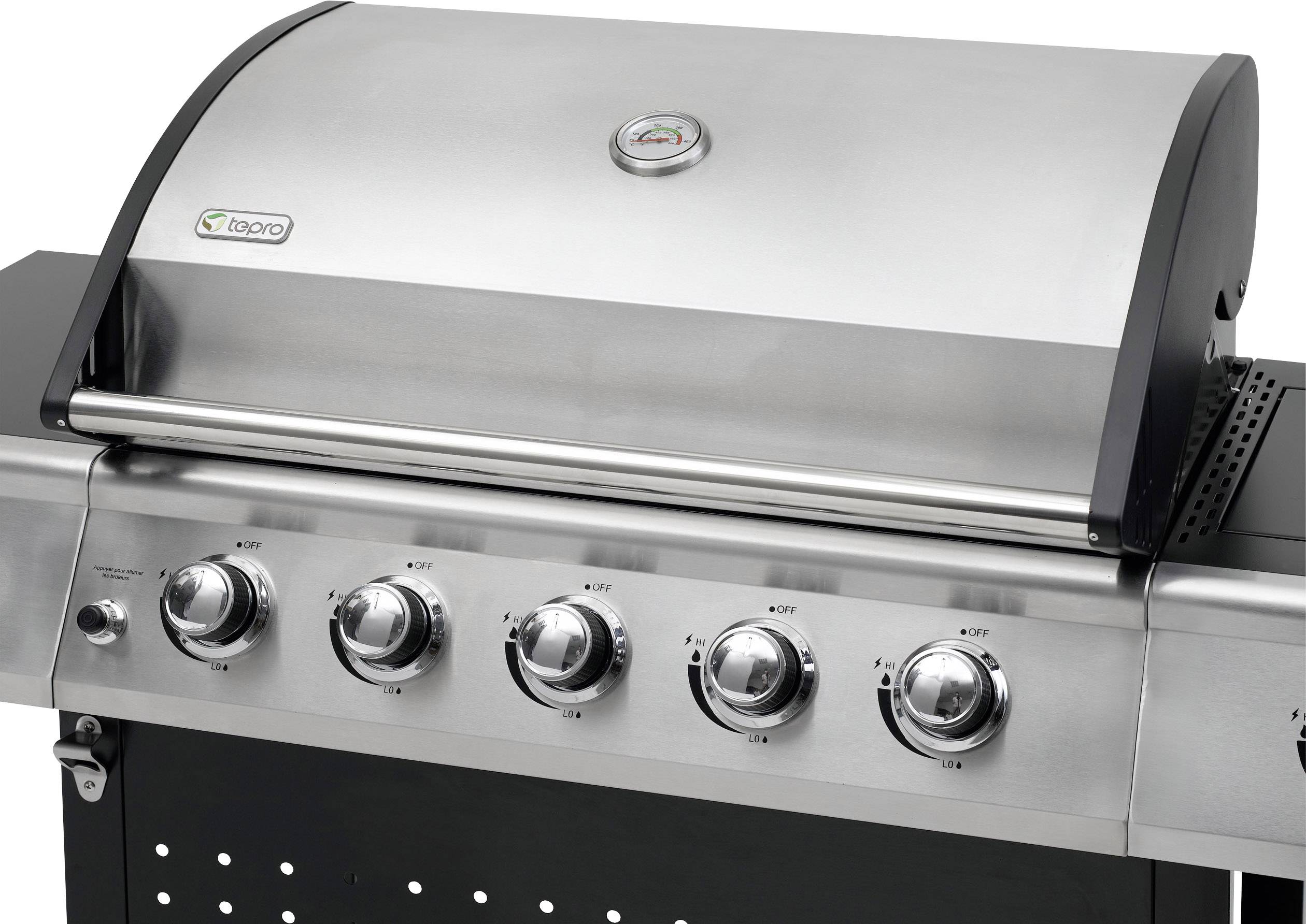 Tepro Garten Radcliff Grillwagen Gas-Grill 5 Brenner Schwarz, Edelstahl