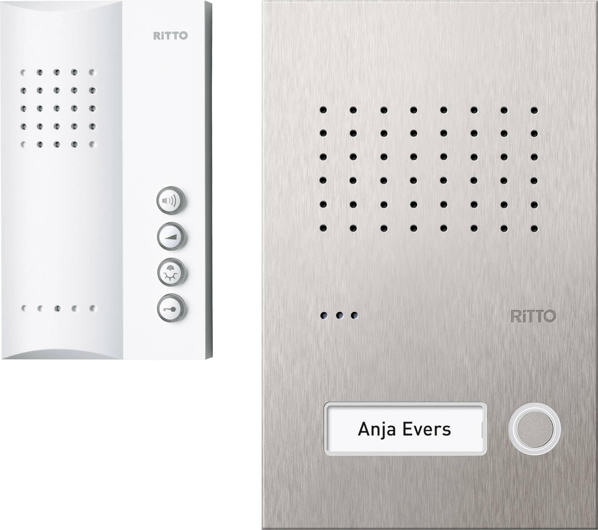 Ritto by Schneider RGE1818325 Türsprechanlage Kabelgebunden Komplett-Set 1 Familienhaus Weiß, Edelstahl