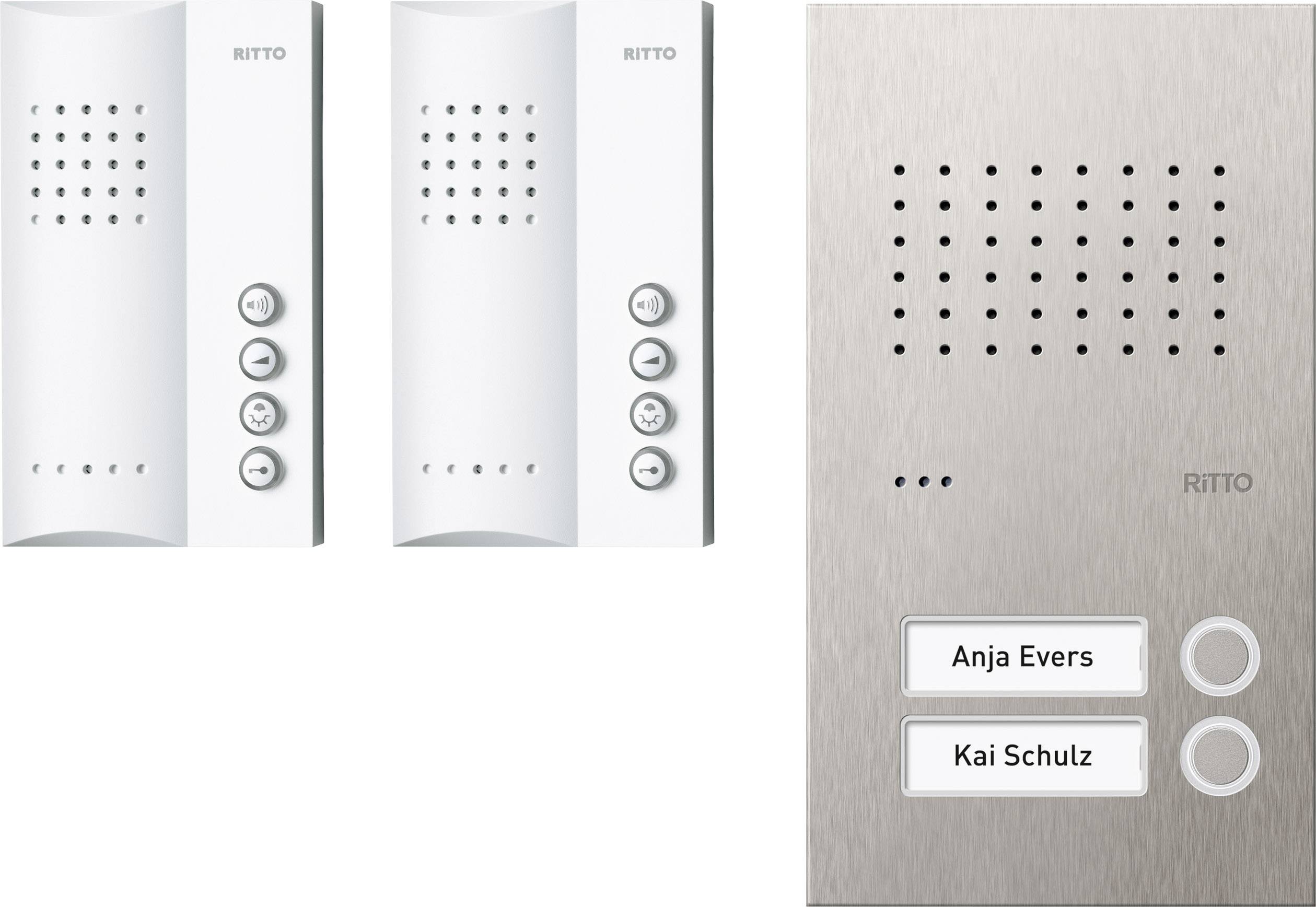 Ritto by Schneider RGE1818425 Türsprechanlage Kabelgebunden Komplett-Set 2 Familienhaus Weiß, Edelstahl