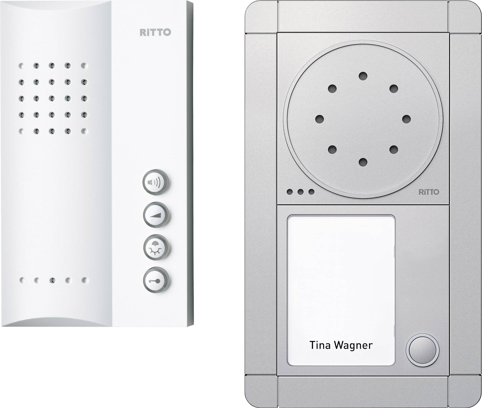Ritto by Schneider RGE1891320 Türsprechanlage Kabelgebunden Komplett-Set 1 Familienhaus Silber, Weiß