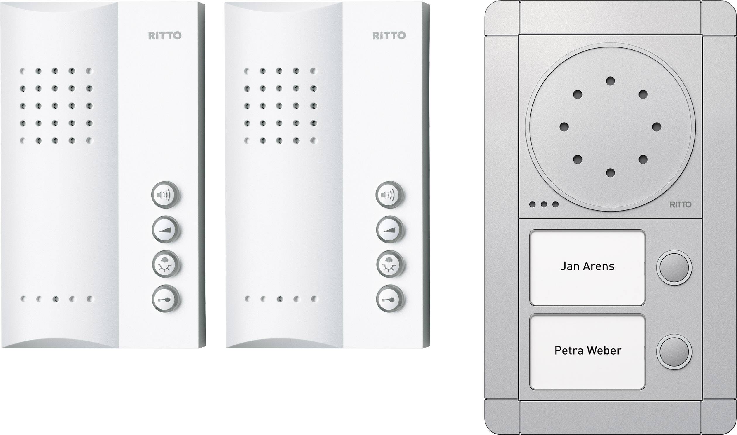 Ritto by Schneider RGE1891420 Türsprechanlage Kabelgebunden Komplett-Set 2 Familienhaus Silber, Weiß