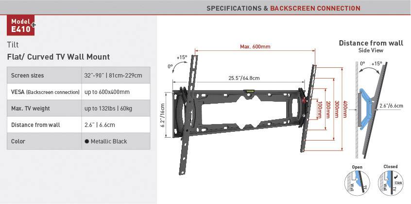 Barkan E410+ TV-Wandhalterung 81,3 cm (32") - 228,6 cm (90") Neigbar