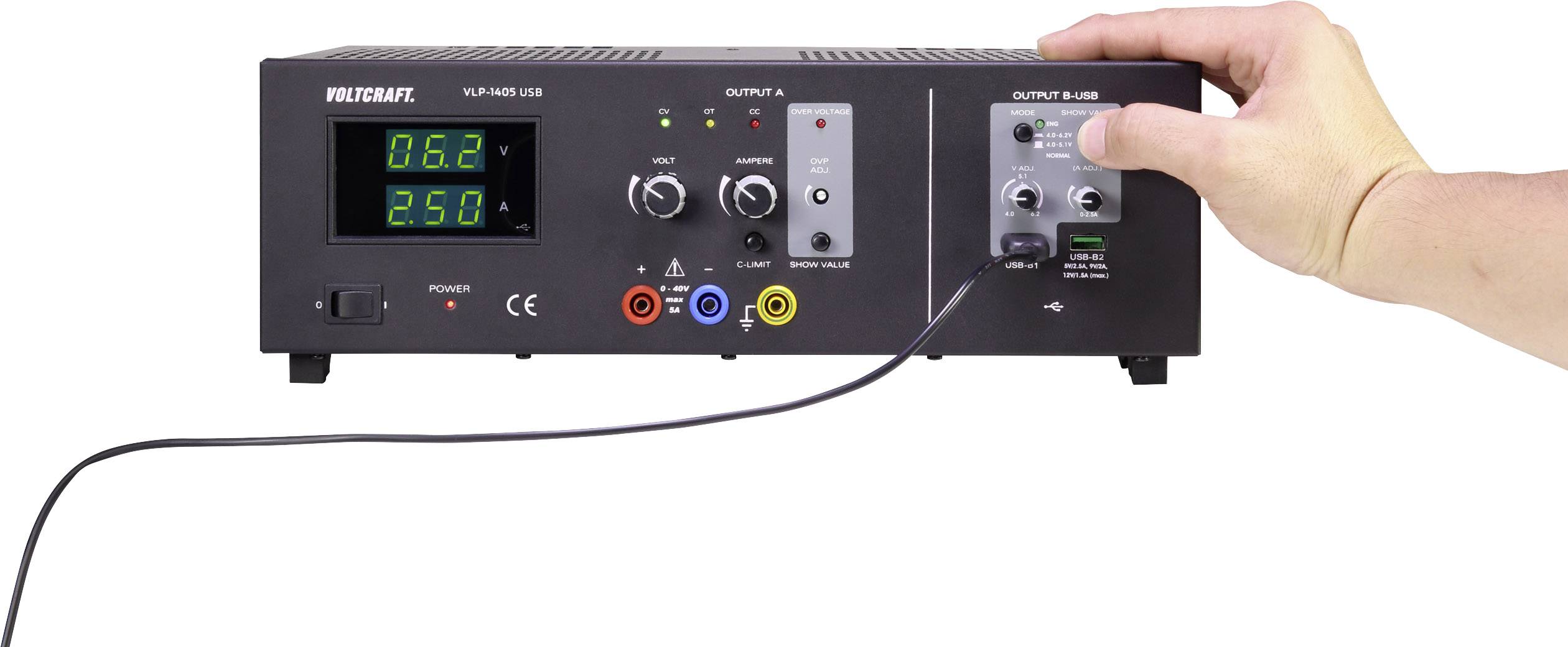 VOLTCRAFT VLP-1405 USB Labornetzgerät, einstellbar kalibriert (DAkkS-akkreditiertes Labor) 0 - 40V 0.01 - 5A 233W OVP Anzah