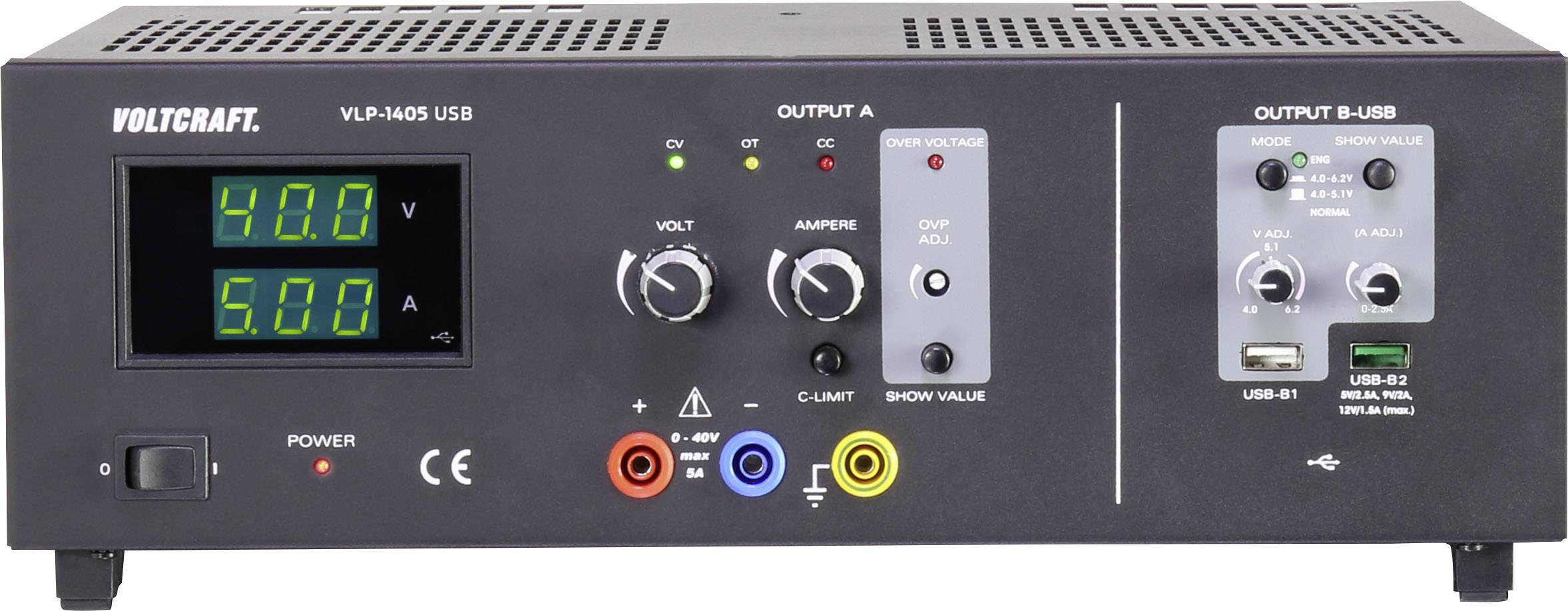 VOLTCRAFT VLP-1405 USB Labornetzgerät, einstellbar kalibriert (DAkkS-akkreditiertes Labor) 0 - 40V 0.01 - 5A 233W OVP Anzah