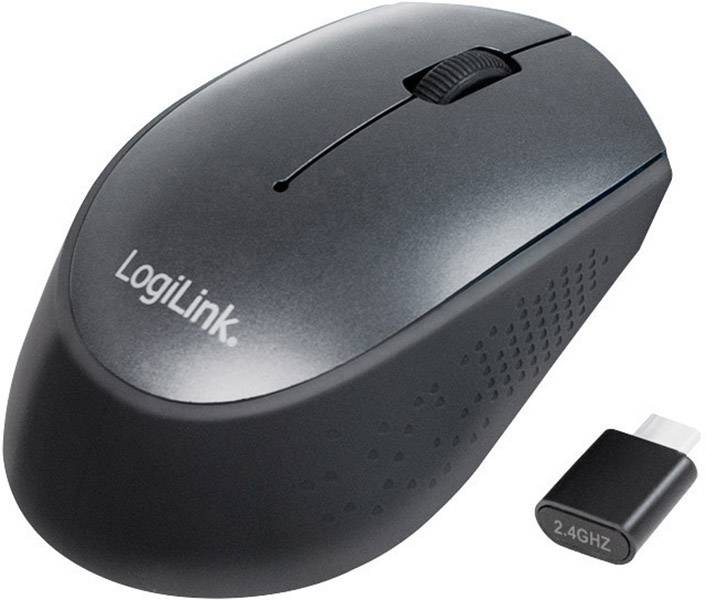 Kabellose schwarze Computermaus von LogiLink mit USB-Empfänger.