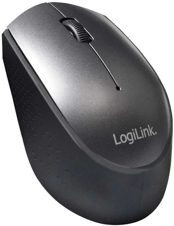 Schwarze kabellose Computermaus von LogiLink mit Scrollrad oben.