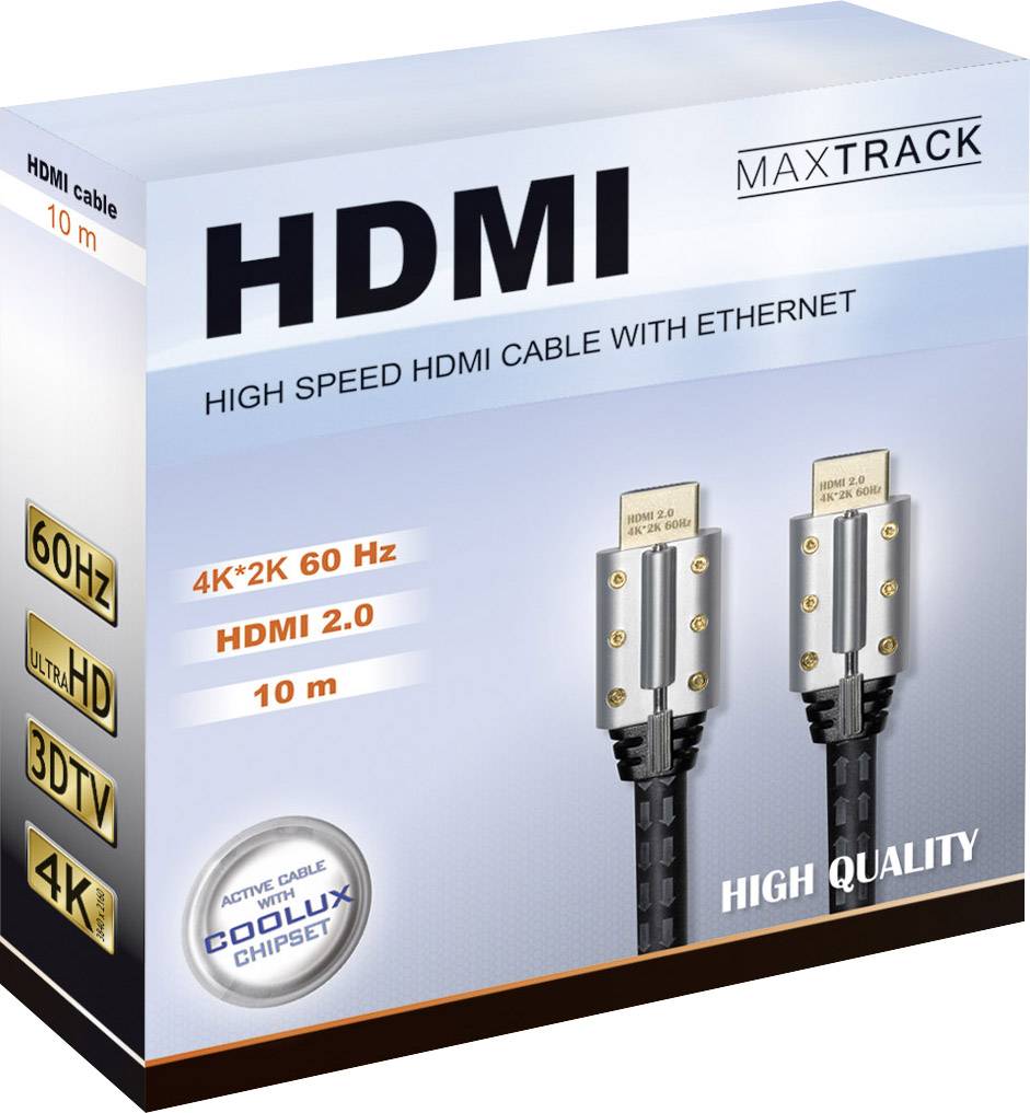 Maxtrack HDMI Anschlusskabel HDMI-A Stecker, HDMI-A Stecker 10.00m Schwarz C 505-10L 4K UHD, Geschirmt, Audio Return Channel