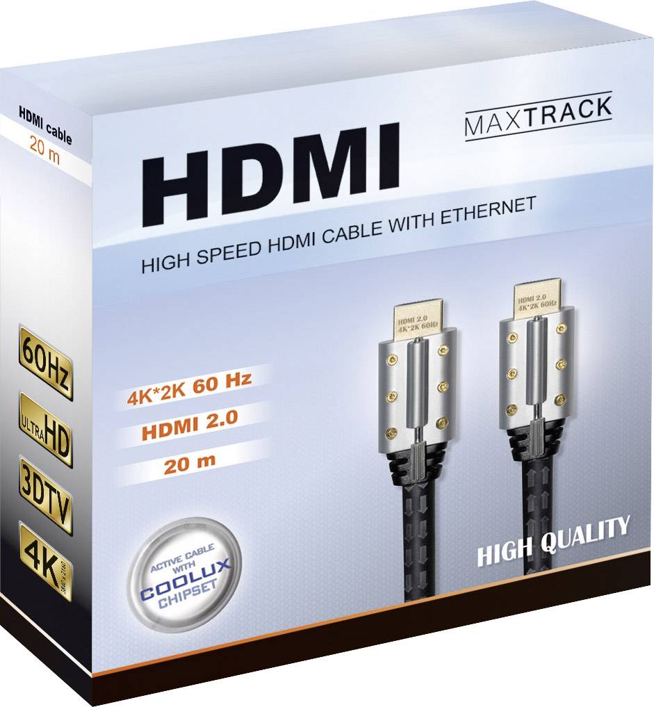 Maxtrack HDMI Anschlusskabel HDMI-A Stecker, HDMI-A Stecker 20.00 m Schwarz C 505-20 L 4K UHD, Gesc