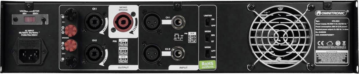 Omnitronic XPA-350 PA Verstärker RMS Leistung je Kanal an 4 Ohm: 175 W