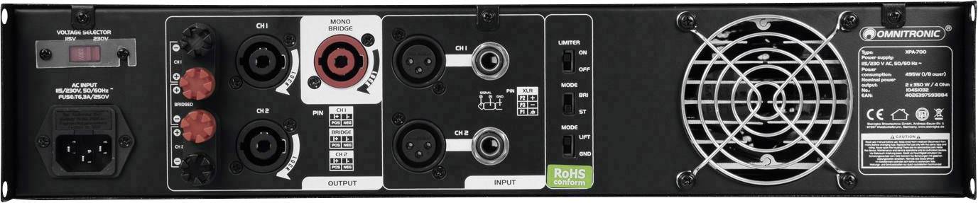 Omnitronic XPA-700 PA Verstärker RMS Leistung je Kanal an 4 Ohm: 350W