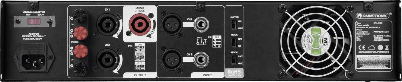 Omnitronic XPA-1000 PA Verstärker RMS Leistung je Kanal an 4 Ohm: 500 W