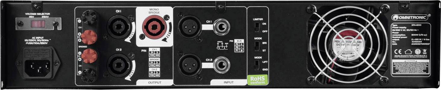 Omnitronic XPA-1200 PA Verstärker RMS Leistung je Kanal an 4 Ohm: 610W