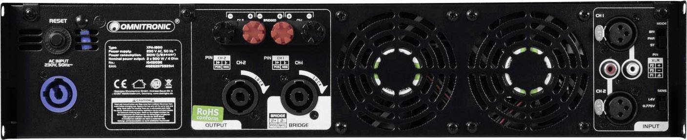 Omnitronic XPA-1800 PA Verstärker RMS Leistung je Kanal an 4 Ohm: 900W