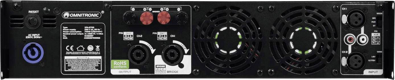 Omnitronic XPA-2700 PA Verstärker RMS Leistung je Kanal an 4 Ohm: 1350 W