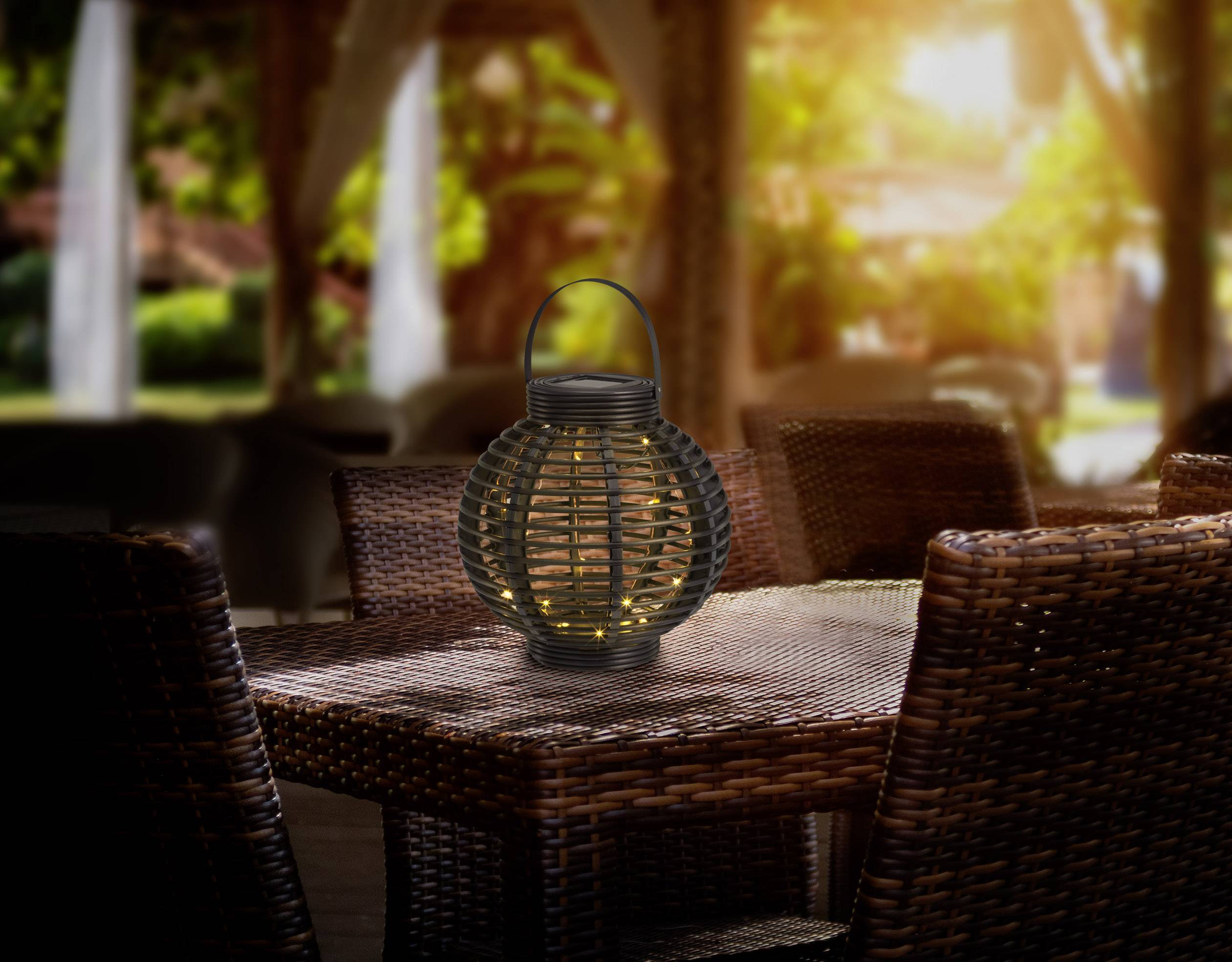 Polarlite Solar-Gartenleuchte  Rattan 250 PL-8220875   LED  Warmweiß Schwarz