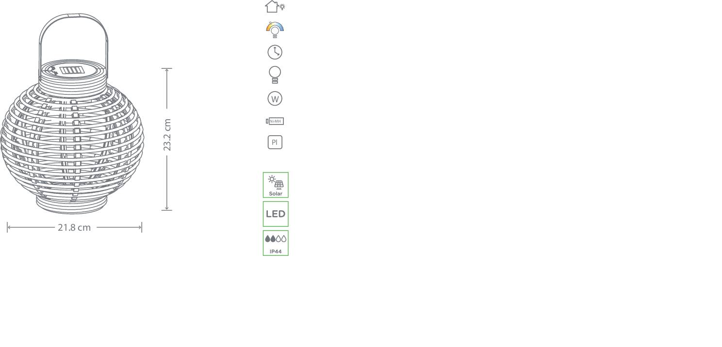 Polarlite Solar-Gartenleuchte  Rattan 250 PL-8220875   LED  Warmweiß Schwarz