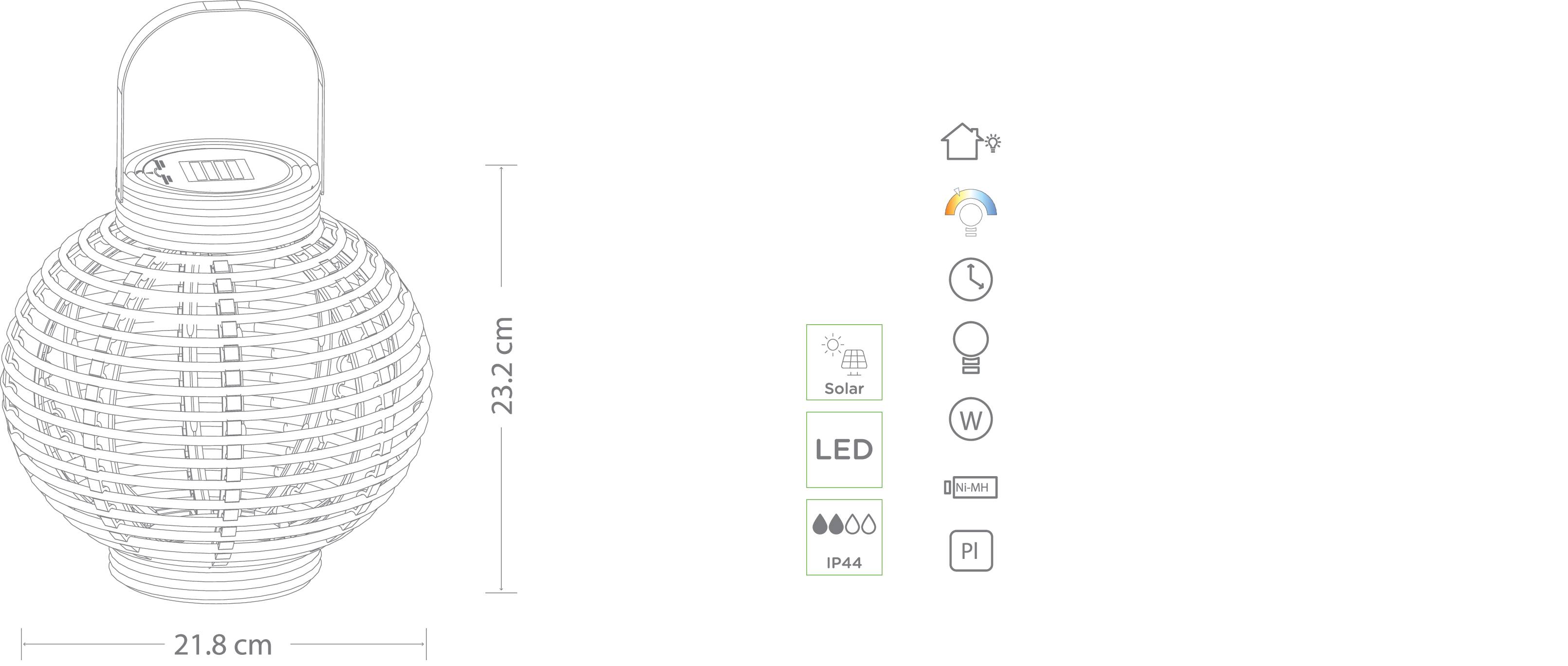 Polarlite Solar-Gartenleuchte  Rattan 250 PL-8220875   LED  Warmweiß Schwarz