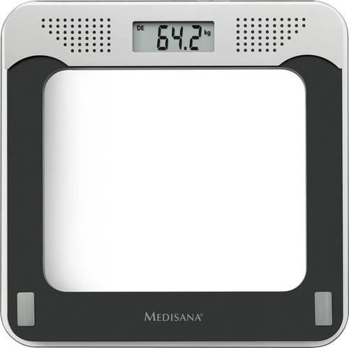 Medisana PS 425 Digitale Personenwaage Wägebereich (max.)=180kg Schwarz, Grau, Glas Mit Sprachausga  - Onlineshop Voelkner