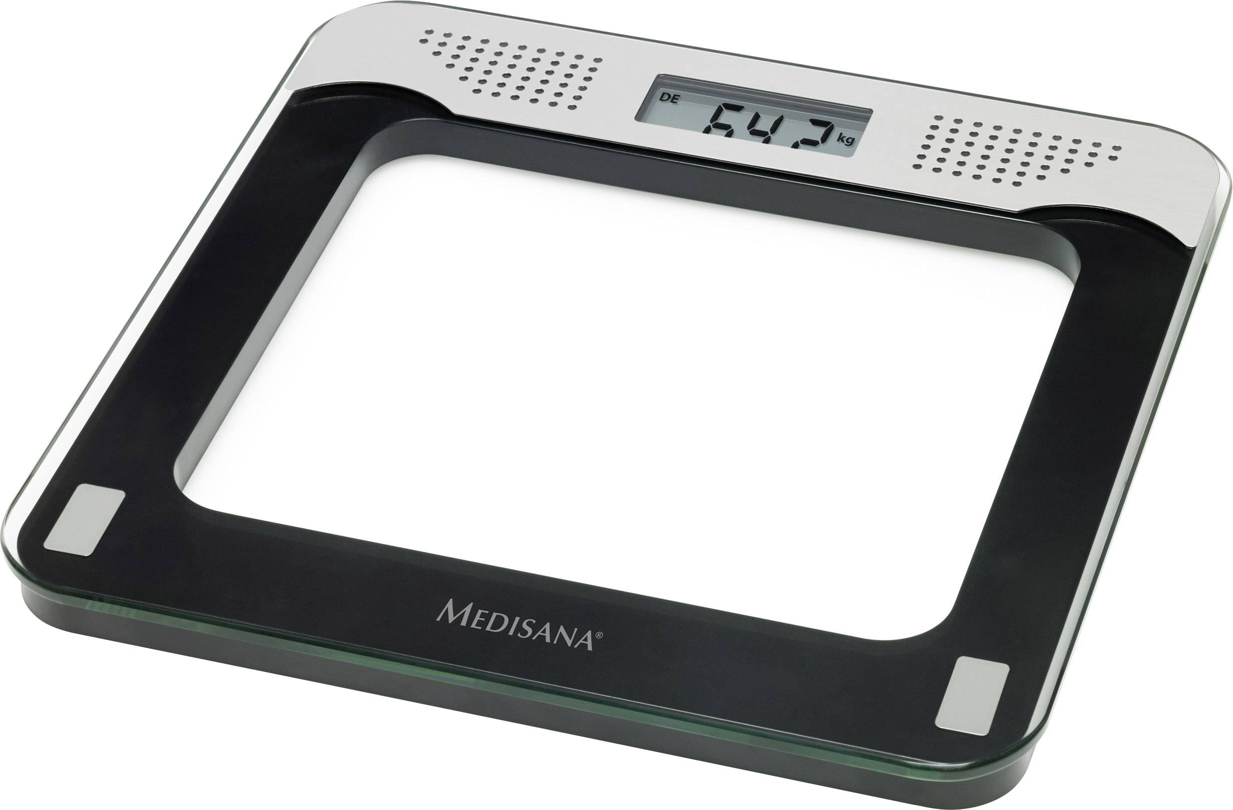 Medisana PS 425 Digitale Personenwaage 40448 Wägebereich (max.)=180kg Schwarz, Grau, Glas Mit Sprachausgabe