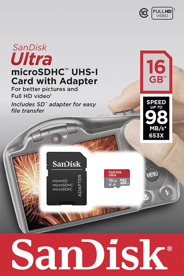 SanDisk Ultra™ Photo microSDHC-Karte 16 GB Class 10, UHS-I A1-Leistungsstandard, inkl. SD-Adapter, inkl. Android-Software