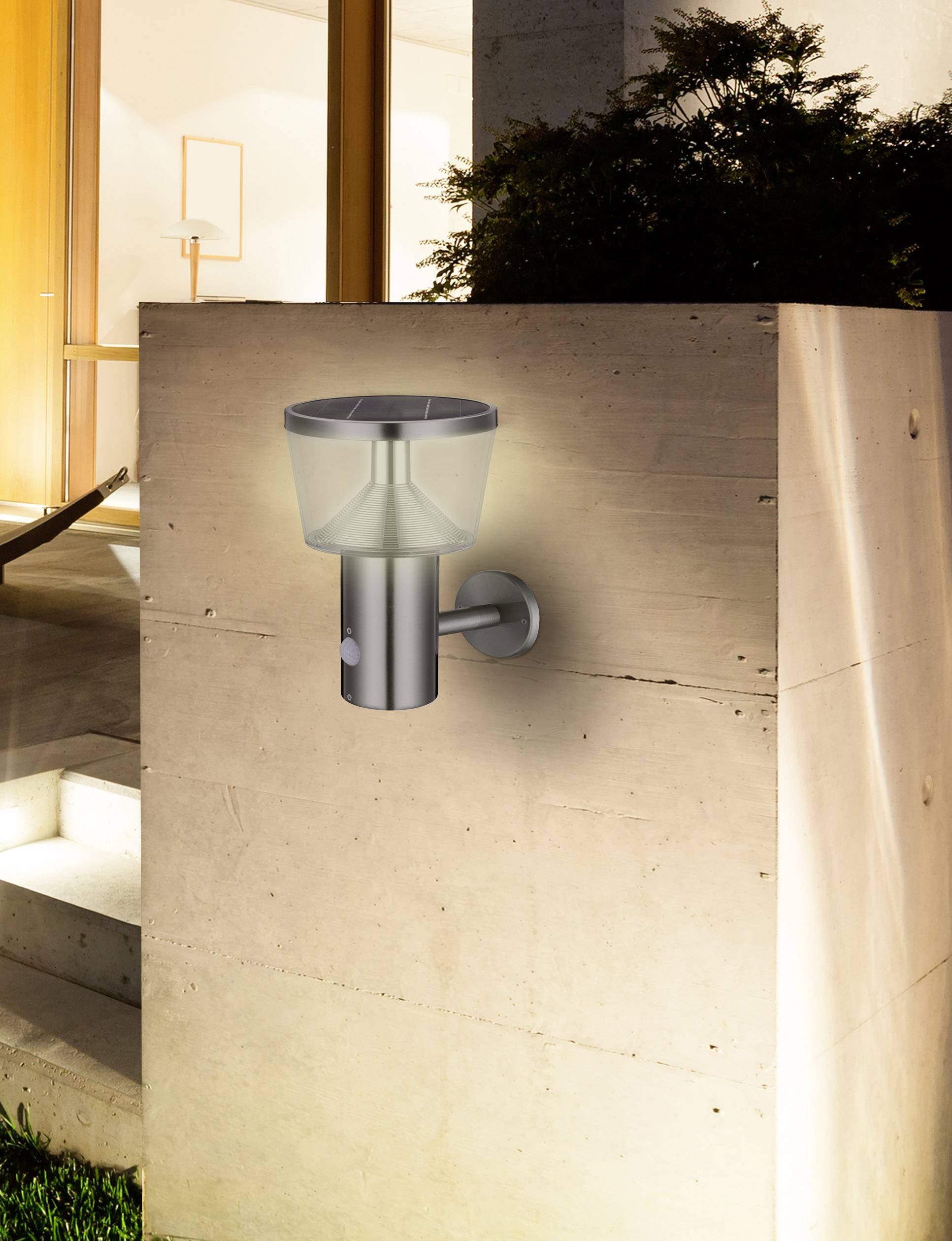 Polarlite WLSS02PIR PL-8228605 Solar-Außenwandleuchte mit Bewegungsmelder   3 W Warmweiß