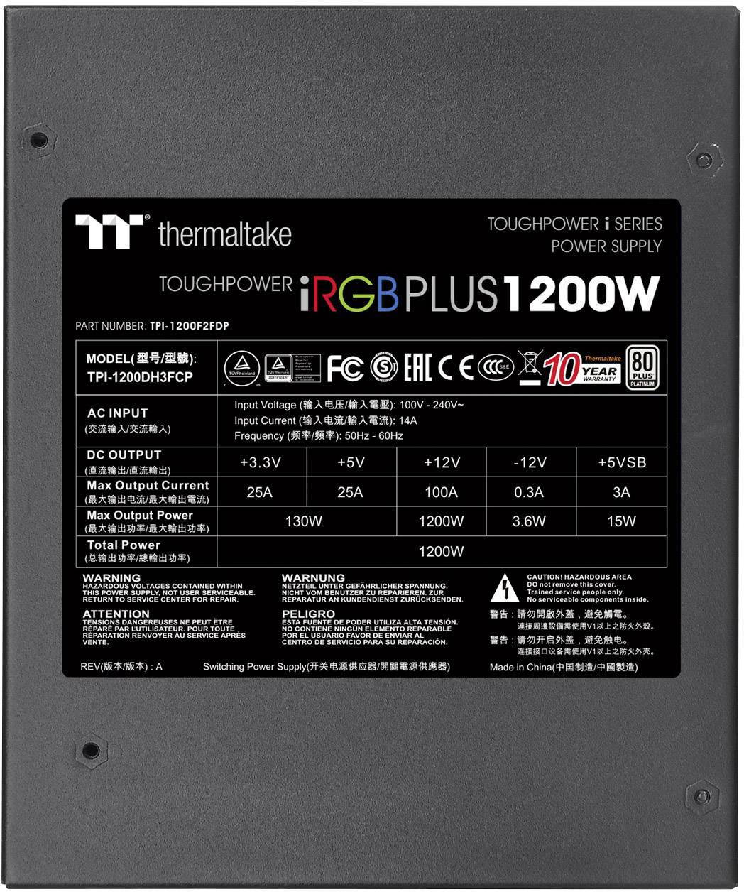 Thermaltake Toughpower iRGB PC Netzteil 1200 W ATX 80PLUS® Platinum