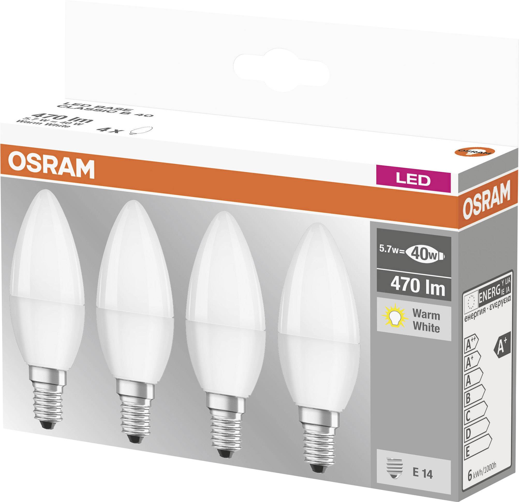 OSRAM HOMELIGHTING 4058075819474 LED EEK F (A - G) E14 Kerzenform 4.9W = 40W Warmweiß (Ø x L) 35mm x 106mm 4St.