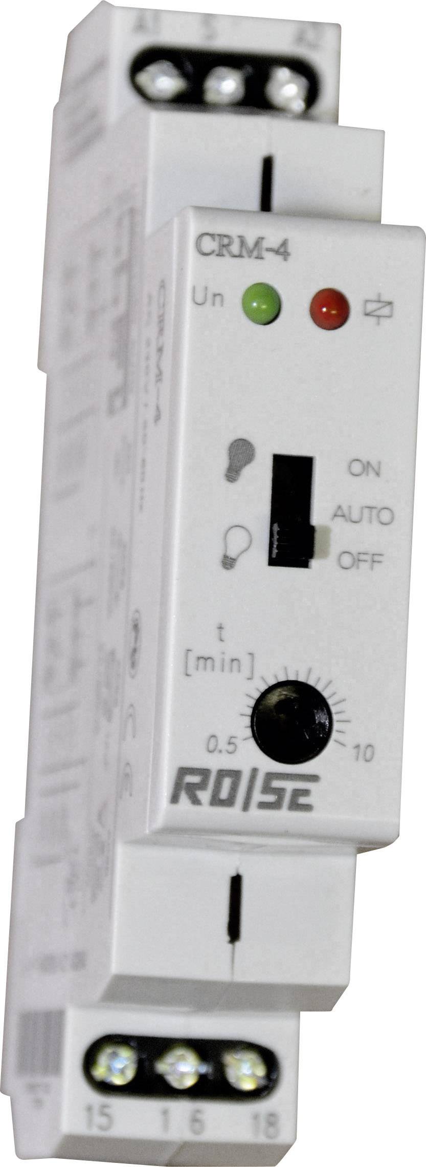 Ein elektronisches Zeitrelais mit Schaltern und LED-Anzeigen, gekennzeichnet als 'CRM-4'. Es dient der Steuerung von elektrischen Funktionen.