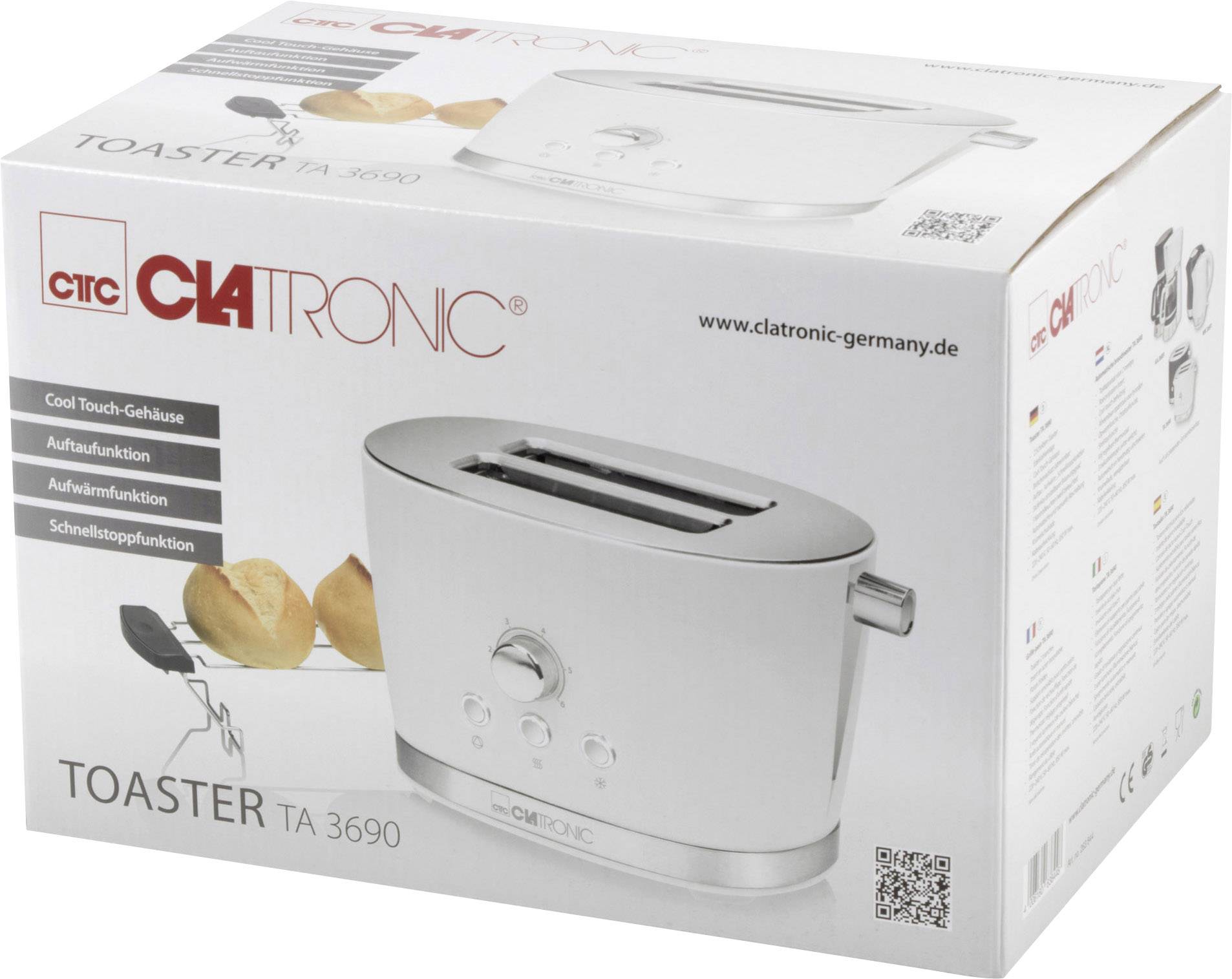 Clatronic TA3690 Toaster mit Brötchenaufsatz Weiß
