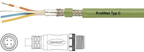 Ein grünes Kabel mit der Aufschrift 'ProfiNet Typ C', daneben ein schematisches Diagramm eines Steckers mit vier Pins, passend zum Kabel.