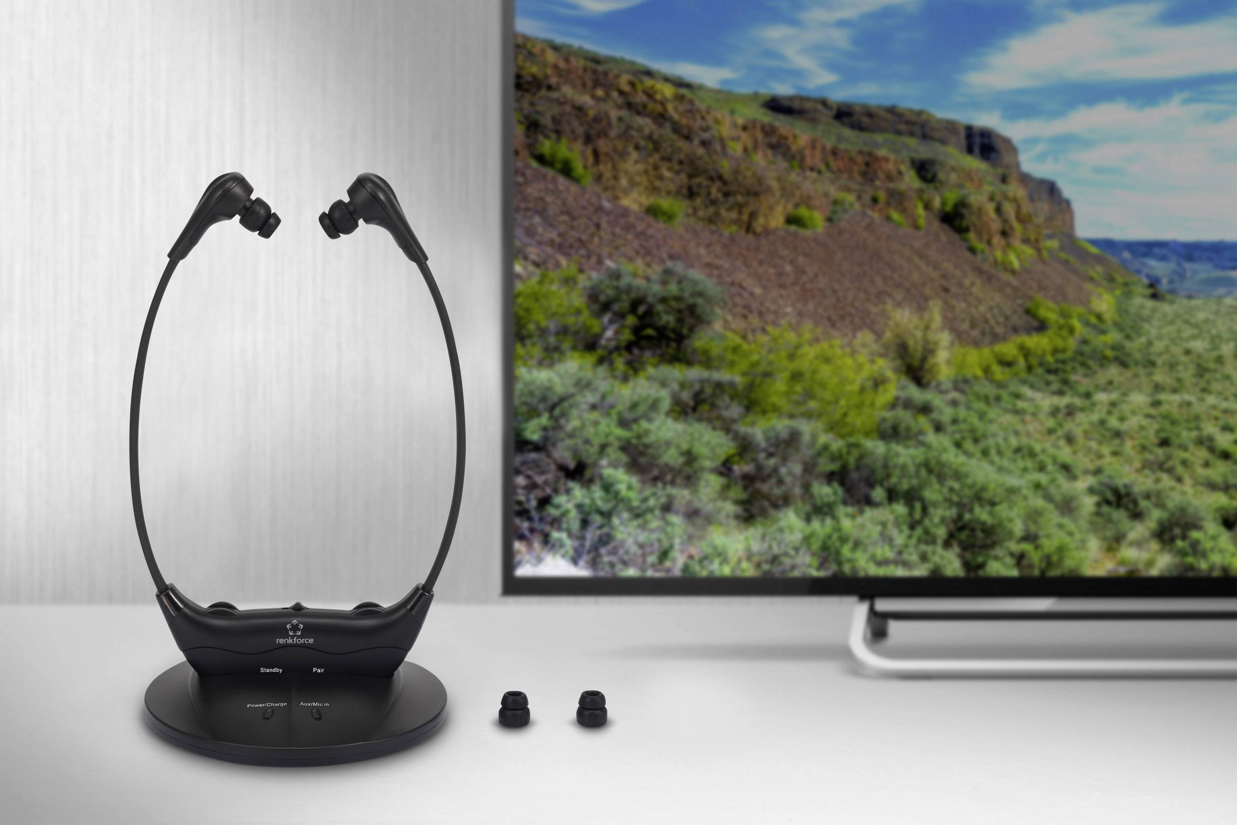 Renkforce RF-FTVK-100 Funk TV In Ear Stereo-Headset In Ear Lautstärkeregelung Schwarz