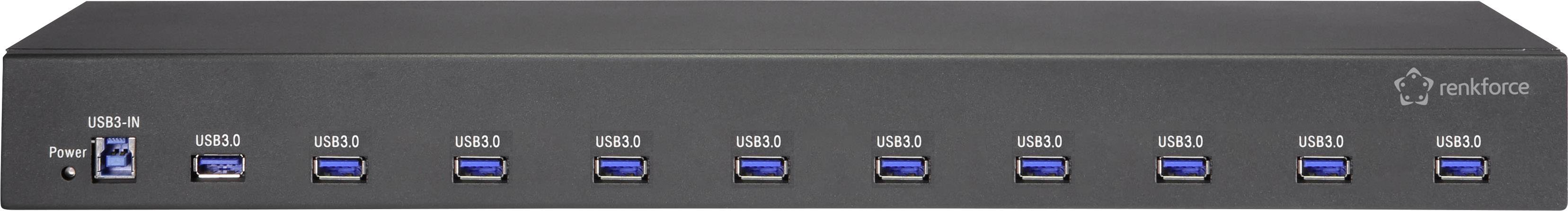 Renkforce RF-19"-USB3-10 10 Port USB 3.0-Hub für industrielle Anwendungen, Metallgehäuse Schwarz