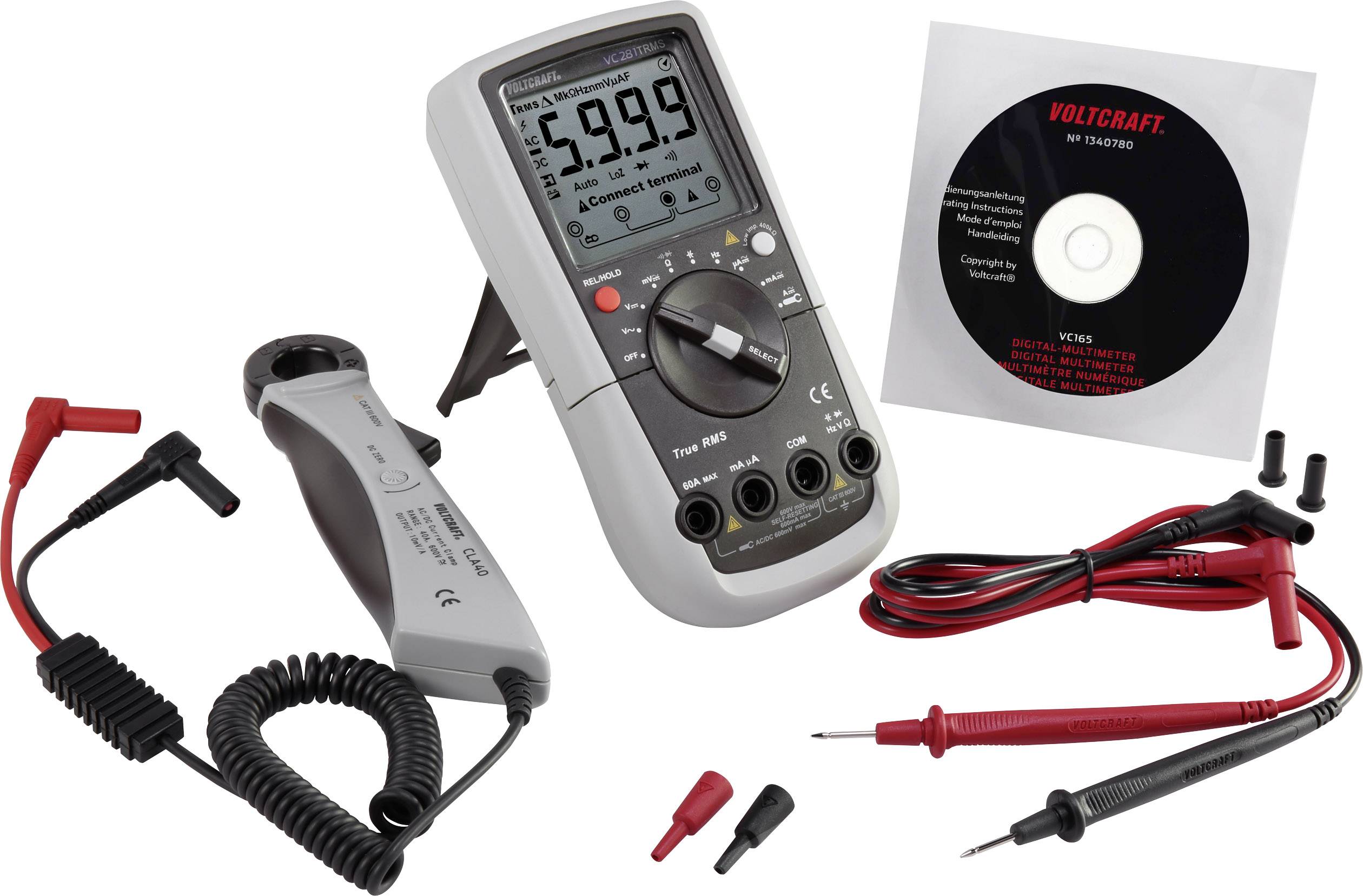 VOLTCRAFT VC281 Hand-Multimeter, Stromzangen-Adapter digital CAT III 600V Anzeige (Counts): 6000
